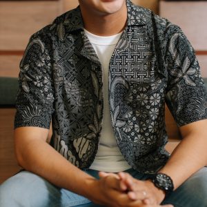 Rever Collar Mens Shirt Monochrome 2