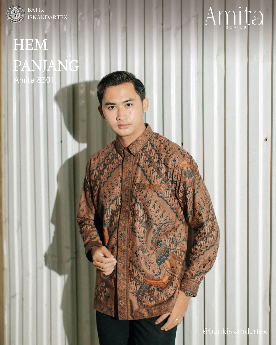 Hem Batik Pria Amita 8301 Lengan Panjang Warna Klasik Sogan Cokelat Tua Motif Tradisional Batik Iskandartex